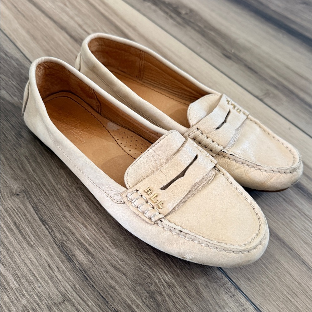 Lauren Ralph Lauren Belen Leather Driving Loafers Cream Size 6B